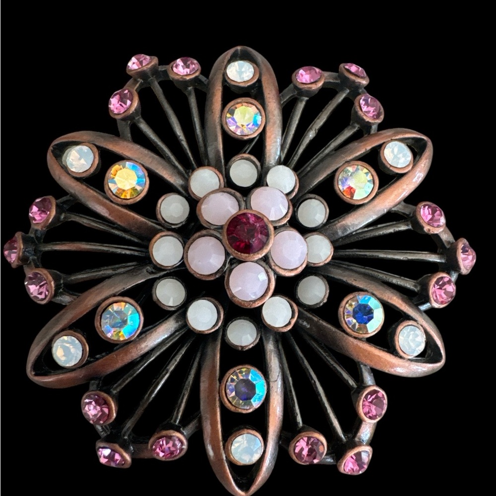 Vintage Premier Designs 3D Pink and AB Rhinestones‎ Flower Brooch